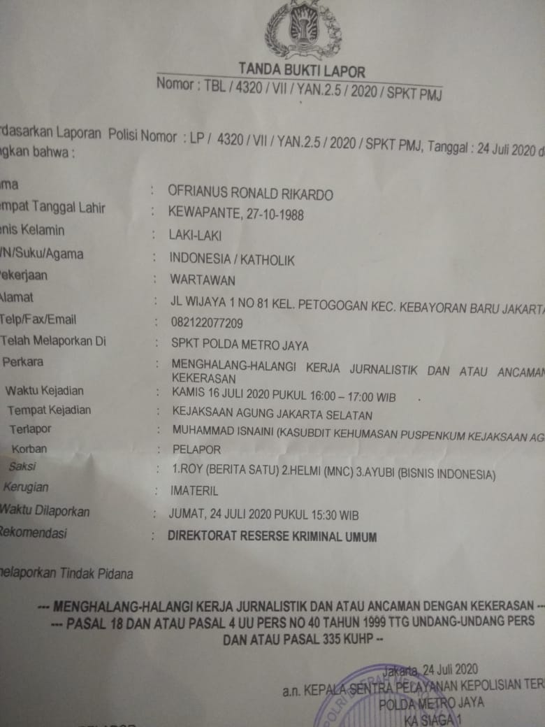 Dinilai Berlaku Kasar, Pejabat Kejagung Dipolisikan Wartawan 1