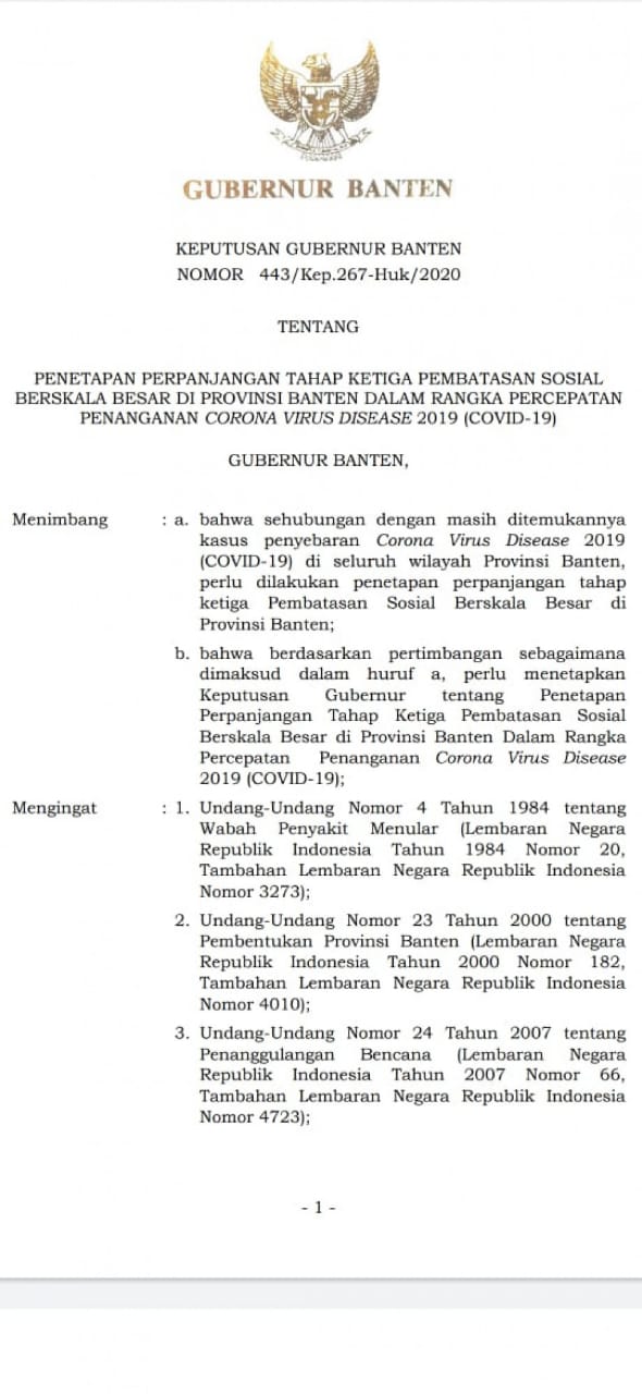Gubernur Wahidin Perpanjang PSBB Provinsi Banten Tahap III 1