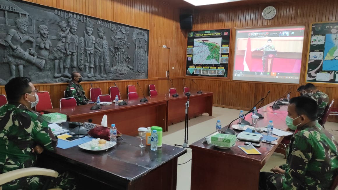 Kasrem 174 Merauke Ikuti Rakorter TNI Tahun 2021 Secara Virtual 1
