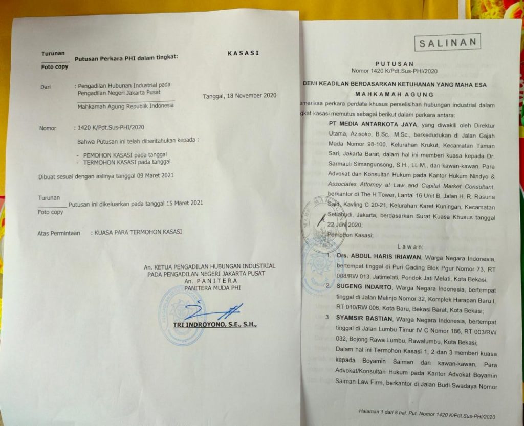 MA Tolak Kasasi Harian Pos Kota, Hakim Perintahkan Putra Harmoko Bayar Uang Pensiun Wartawan 11