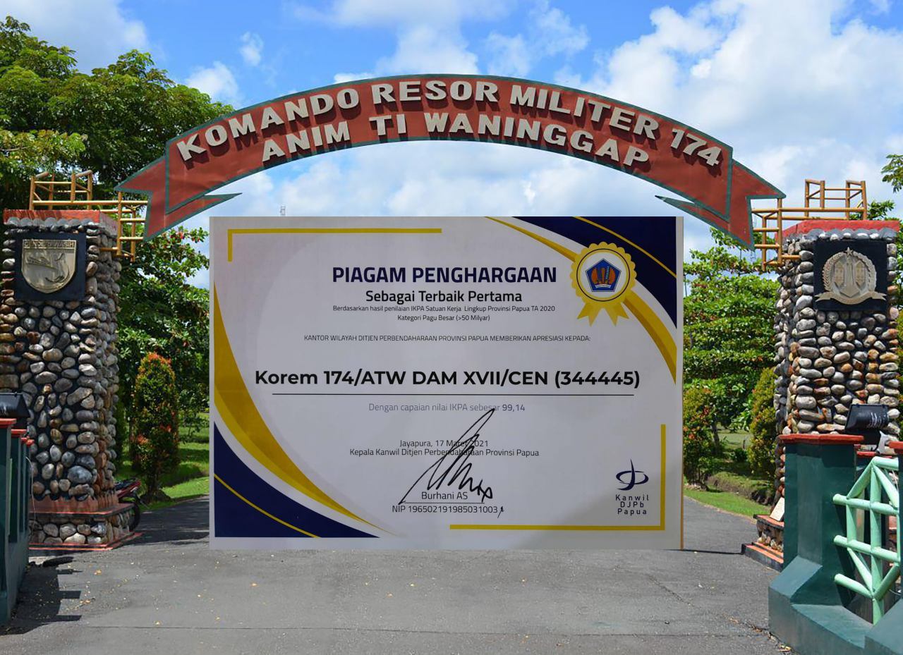 sertifikat Korem 174 Merauke Raih Peringkat Pertama Nilai IKPA di Provinsi Papua 1