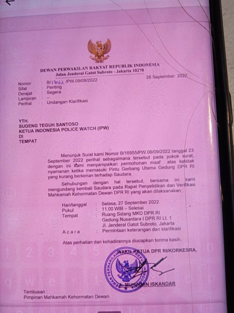 IMG-20220926-WA0032 Setelah Terima Undangan Kedua dan Permintaan Maaf, Ketua IPW Akan Penuhi Undangan MKD 1