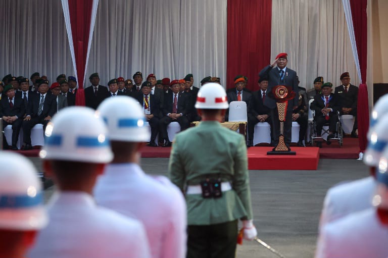 Prabowo Pimpin Upacara Parade Senja di Kemhan 1